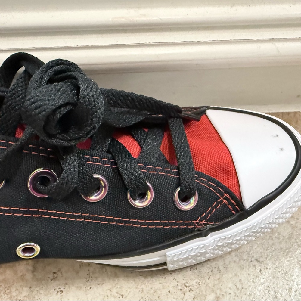 Converse Chuck Taylor All-Star Custom Black and Red Canvas Sneakers - Picture 3 of 5